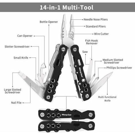 Pinces multifonctions 25 en 1 – Couteau suisse de poche avec 11 embouts de tournevis intégrés, poignée ergonomique noire (1/3)
