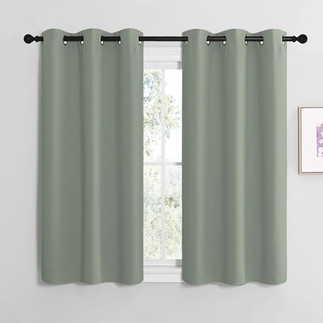 Rideaux et Draperies Intérieurs Occultant Thermique Court Petit Panneaux à Oeillets Decoration Chambre Maison Cuisine, L107xH120cm, Sauge Vert, 2 Pièces (1/5)