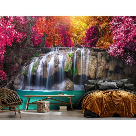 Vlies Fototapete Wasserfall 250x175 cm, Tapeten, für Wohn und Schlafzimmer, Vliestapete Wandtapete Tapete 3D Effekt- inkl. Kleister - Natur, WallArena (1/4)