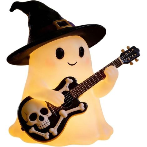 Veilleuse fantôme Halloween – Ornement lumineux avec chapeau de sorcier noir – Lumière chaude d’ambiance – Idéale pour chambre, bureau et décoration de fête – Intérieur et extérieur (1/5)