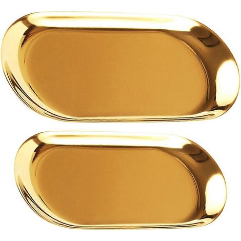 Lot de 2 plateaux à fruits, plateaux à bijoux, plateaux décoratifs, plateaux en acier inoxydable, plateaux de rangement-23X9.4CM-Golden (1/3)