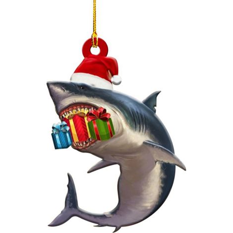 Décoration de Noël en Bois Requin Familial - Ornement Amusant pour Sapin