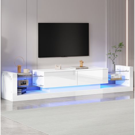 Mobile TV 181x38x38 cm in pannelli di legno bianco, LED, con vani contenitore FloraGrace (1/5)
