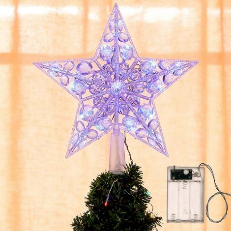 Étoile de Noël pour sapin, décoration de sapin en strass, étoile lumineuse, étoiles pour sapin de Noël, décoration de table, accessoire de fête (lumière bleue) (1/5)