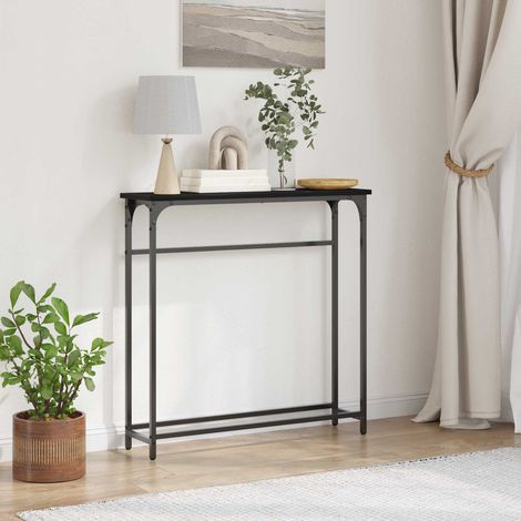 Table console industrielle avec étagères, chêne noir, bois d’ingénierie et acier, 75 x 19,5 x 75 cm - PANGIVO (1/5)