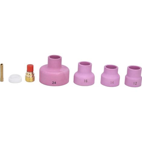 7-teiliges WIG-Gaslinsen-Set mit Keramikbecher, Elektrodenhalter, Anschlussstück und PTFE-Frontabdeckung für WP 9, 20 und 25 (1/5)