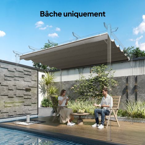 Toile de toit pour pergola rétractable 3x3m, 250x255cm, gris clair