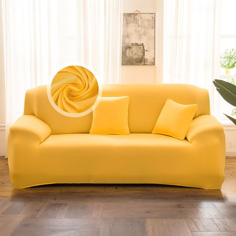 Housse de canapé – Protection intégrale, extensible et unie, durable, housse moderne pour canapé 2 places (jaune)