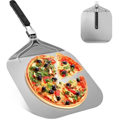 Pelle à pizza professionnelle perforée 32 x 32 cm – Longueur totale 63,5 cm – Aluminium léger avec poignée pliable – Pour cuisson au four et barbecue (1/5)
