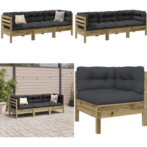 3-tlg. Garten-Sofagarnitur mit Kissen Kiefernholz Imprägniert - Kiefernholz - Imprägniertes Holz (1/5)