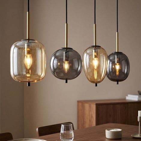LED Hängeleuchte Pendellampe Esszimmerlampe Schwarz Metall 4-flammig H 120 cm (1/5)