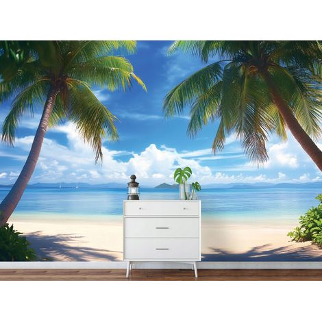 Fototapete Strand Palmen Meer Landschaft, für Wohnzimmer und Schlafzimmer, 150 x 105 cm – Komplettset inkl. Kleister & Anleitung (1/5)
