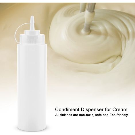 Distributeur de condiments en plastique blanc, 720 ml, lot de 10, pour sauces, huiles, crèmes et vinaigres. (1/5)