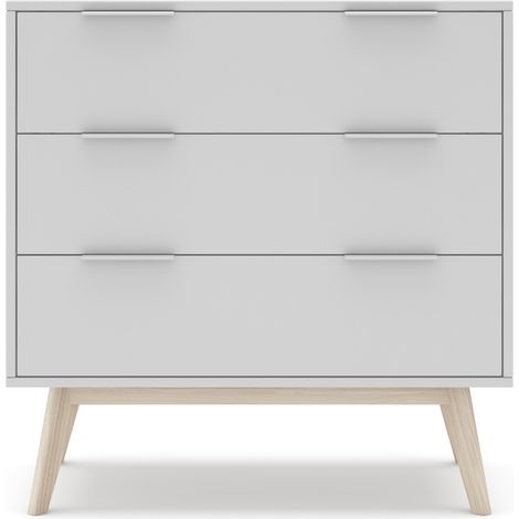 Commode, meuble de rangement en pin et MDF avec 3 tiroirs coloris blanc - Longueur 80 x Profondeur 40 x Hauteur 83 cm -PEGANE- (1/5)