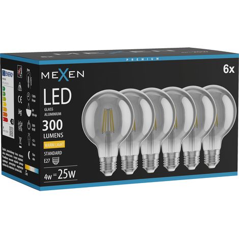 Mexen Vintis 6x Ampoule filament LED E27, G80, 4W, Chaude - 2700K, 300 lm, fumée - L155-E27-0427-70x06 (1/5)