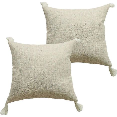 Set mit 2 Kissenbezügen aus Baumwolle und Hanf für Sofa, mit Quasten, ungefüttert – weiß