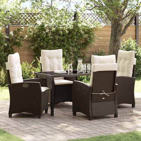 Garten Essgruppe mit Kissen 5 pcs Braun Poly-Rattan (1/5)