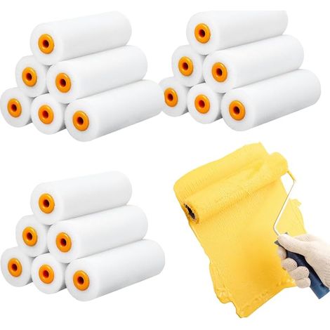 Lot de 30 rouleaux de peinture en mousse, 10 cm, mini rouleau en mousse, 10 cm, petit rouleau de peinture pour armoires, portes, tables, surfaces lisses (1/4)