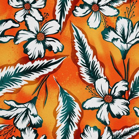 Tela decorativa para exteriores tipo oxford - motivo floral sobre fondo naranja I DX372 (1/5)