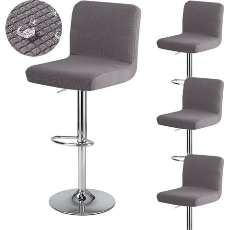 Barhockerbezug mit Rückenlehne, wasserdicht, dehnbar, waschbar, drehbar, 4er-Set, dunkelgrau