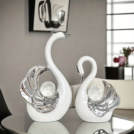 BelleRise - Boule de cristal luxueuse et légère en forme de cygne, ornement en céramique, décoration créative pour meuble TV de salon. (1/5)