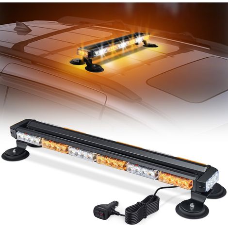 71cm Gyrophare Magnetique Orange & Blanc LED, Jaune & Blanc LED Avertissement avec 20 Aimants Puissants pour Véhicules de Cconstruction Chariot Élévateur Tracteur Remorque Chasse-Neige