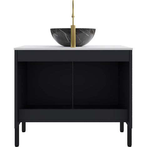 Mueble de baño de pie 76 cm con lavabo cerámico negro y encimera de piedra sinterizada HOMVRA (1/5)