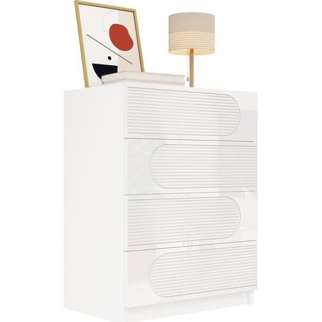 Cassettiera 60x38.5x85cm, 4 cassetti, estrazione totale capacità elevata accesso facile, MDF, bianco, per soggiorno/camera (1/5)