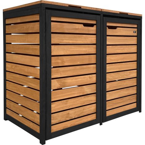 Axi Lex Cache Poubelle En Bois Marron/Noir - Abri Poubelle Pour 2 Conteneurs - Max. 240L - Abri Poubelle Extérieur Avec Excellente Ventilation