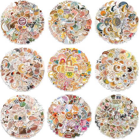 BEBUSINGOTO 450 Stück süße Sticker für Teenager, Wasserflaschenaufkleber, Preppy Boho Aesthetic Sticker Packs, Wasserfeste Sticker (1/5)