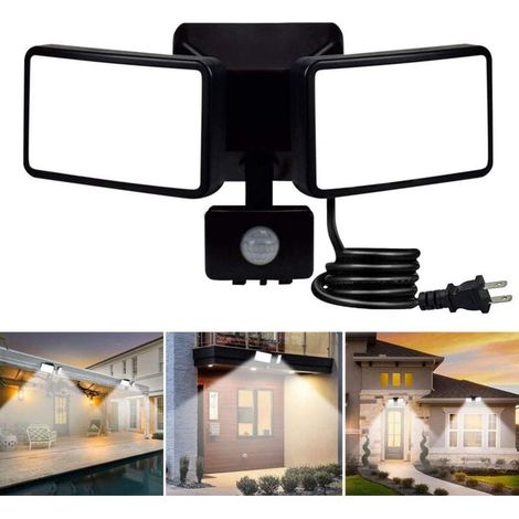 Projecteur Led Avec Détecteur De Mouvement Réglable, Projecteur Extérieur Led À Double Tête, Étanche Ip65, Blanc Lumière Du Jour, Parc, Garage Et Entrée,noir (1/5)
