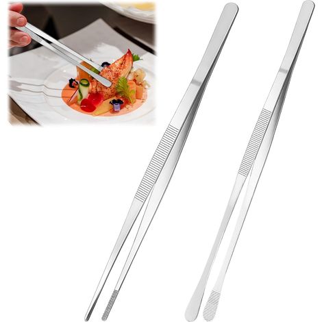 2er-Pack 30 cm lange Küchenzangen aus Edelstahl – Professionelle Präzisionszangen zum Grillen, für Meeresfrüchte, zum Vorbereiten und Servieren in der Küche, hitzebeständig und (1/5)