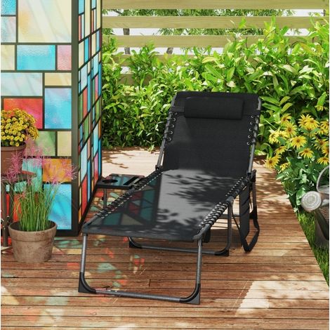 Gartenliege klappbar schwarz, Kunststoff, 5-fach verstellbare Rückenlehne mit Kopfkissen (1/5)