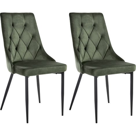 Conjunto de 2 sillas de comedor sin reposabrazos asiento de terciopelo estilo escandinavo patas de hierro negras tapizado verde oliva Avenir (1/5)