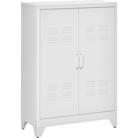 Armoire de bureau à 3 niveaux meuble de rangement bureau métallique 2 portes étagères réglables 75 x 33 x 110 cm blanc (1/5)