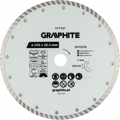 Disco de corte diamantado Graphite 57t321 turbo 230 mm 6600 rpm