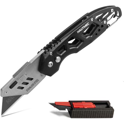 Klappmesser mit 10 Ersatzklingen, Aluminium Universal Cutter mit Gürtelclip
