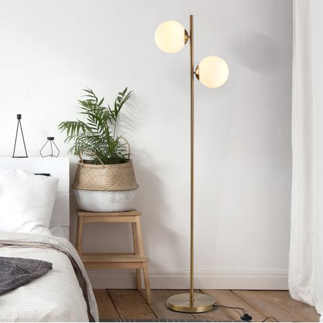 Lampadaire à 2 points lumineux en verre, 165 cm, acier et verre, or et blanc HAVRYA (1/5)