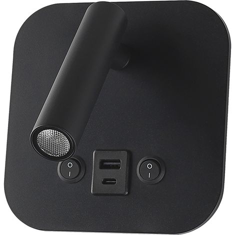 V-TAC Applique da Parete con Faretto LED Chip CREE 8W Orientabile + Retroilluminazione 2× USB-PD 20W Nero 3000K – SKU 240036