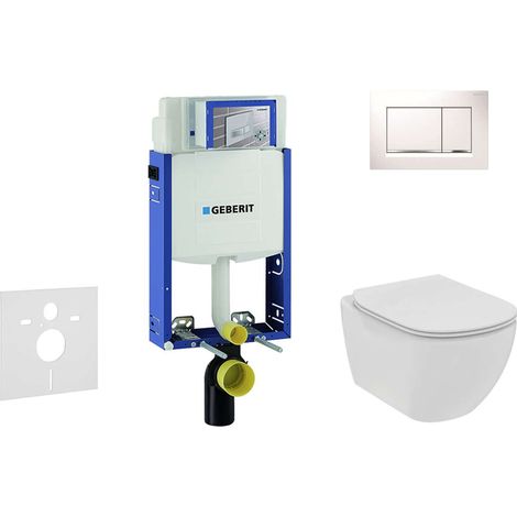 Geberit Kombifix - Set von Vorwandelement, Wand-WC und WC-Sitz Ideal Standard Tesi, Betätigungsplatte Sigma 30, Rimless, SoftClose, weiß/Chrom 110.302.00.5 NE5 (1/5)