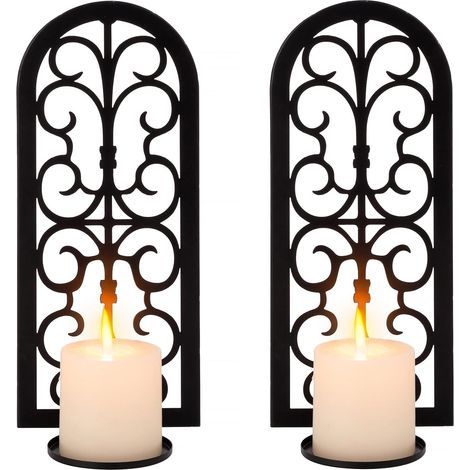 Lot de 2 bougeoirs muraux en métal à suspendre pour salon, salle de bain, couloir, entrée, cheminé (1/4)