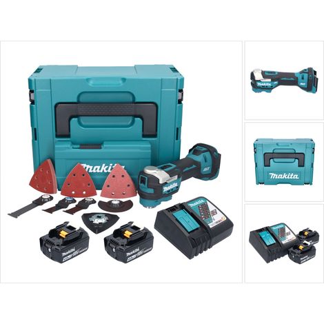 Makita DTM 52 RMJX4 Akku Multifunktionswerkzeug 18 V Starlock Max Brushless + 2x Akku 4,0 Ah + Ladegerät + Zubehör Set + Makpac