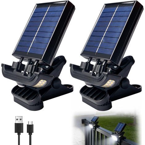 Lot de 2 lampes solaires à pince avec détecteur de mouvement et rotation 270° pour jardin (1/5)