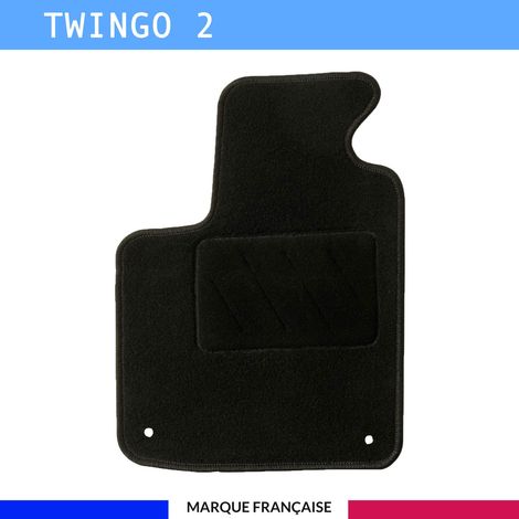 Tapis de sol voiture - Sur mesure pour Renault TWINGO 2 (07/2007-08/2014) - Antidérapant : Clips de fixations et scratch - Tapis de sol conducteur - Moquette - Noir