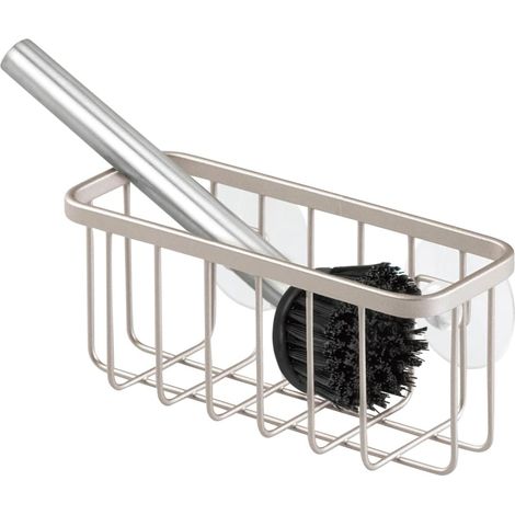 1 Porte éponge, Grilles métal, Revêtement inoxydable, Ventouses, Pour évier cuisine