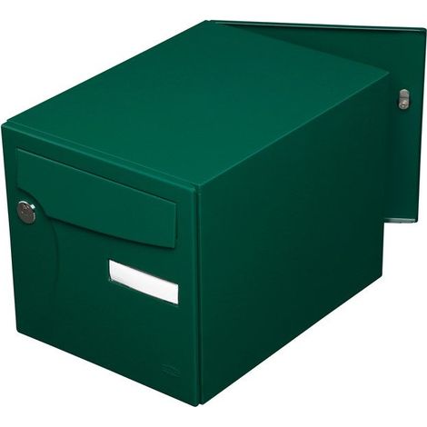Renz – Boîte aux lettres normalisée 2 portes murale en acier vert brillant – Résistante aux intempéries – Anti-vandale grade 2 – Dimensions 285x285x400mm