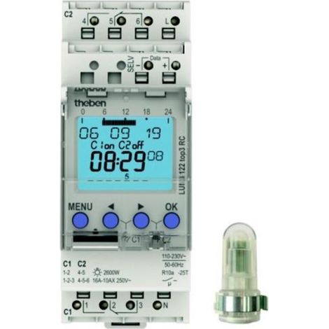 Theben 1220130 LUNA 122 top3 RC AL 2-Kanal Dämmerungsschalter mit externem Aufbau-Lichtsensor I integrierte Wochenschaltuhr I Externer Eingang (1/2)