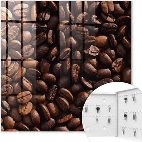 Armoire à clés - (30 cm x 30 cm) - Boîte à clés murale - Coffret de rangement pour clés - Couleur blanche - Ouverture vers la droite - Pour maison et bureau - Café aromatique