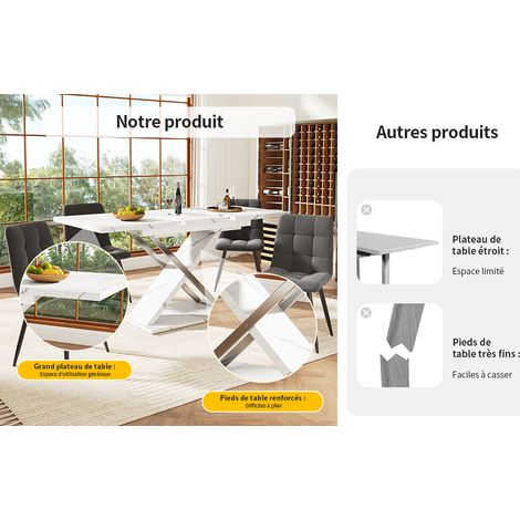 Table à manger extensible effet marbre en MDF 118-157 x 75 cm avec rallonge intégrée et pieds croisés pour cuisine et salle à manger (1/5)