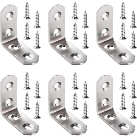 6 Pièces 45x45x20x2.5 mm Equerre Fixation Forme de L Équerre, Équerre de Coin en Acier Inox, Support de 90 Degrés, Support Angle Droit, avec 24 Pièces Vis, pour Bois Meubles Placard (1/4)
